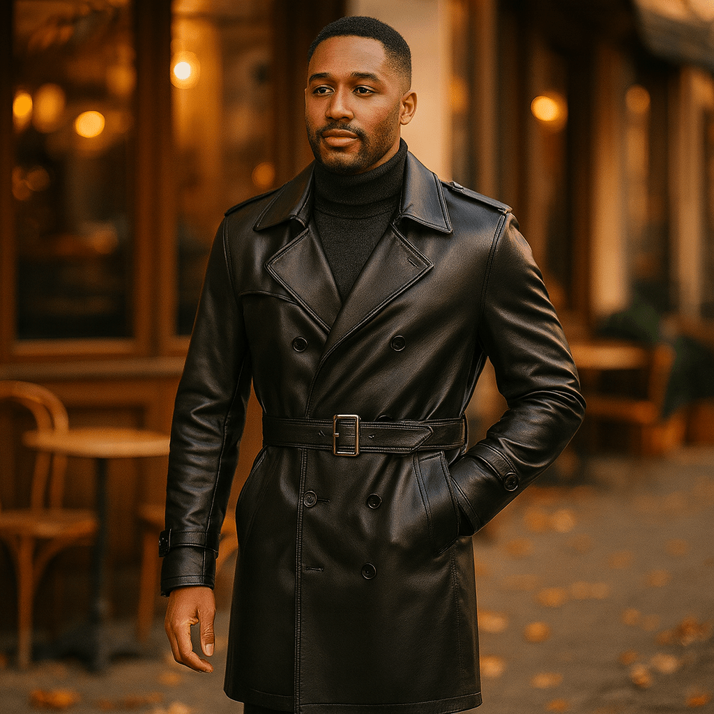 Męska długa klasyczna kurtka ze skóry PU - vivano - warszawa