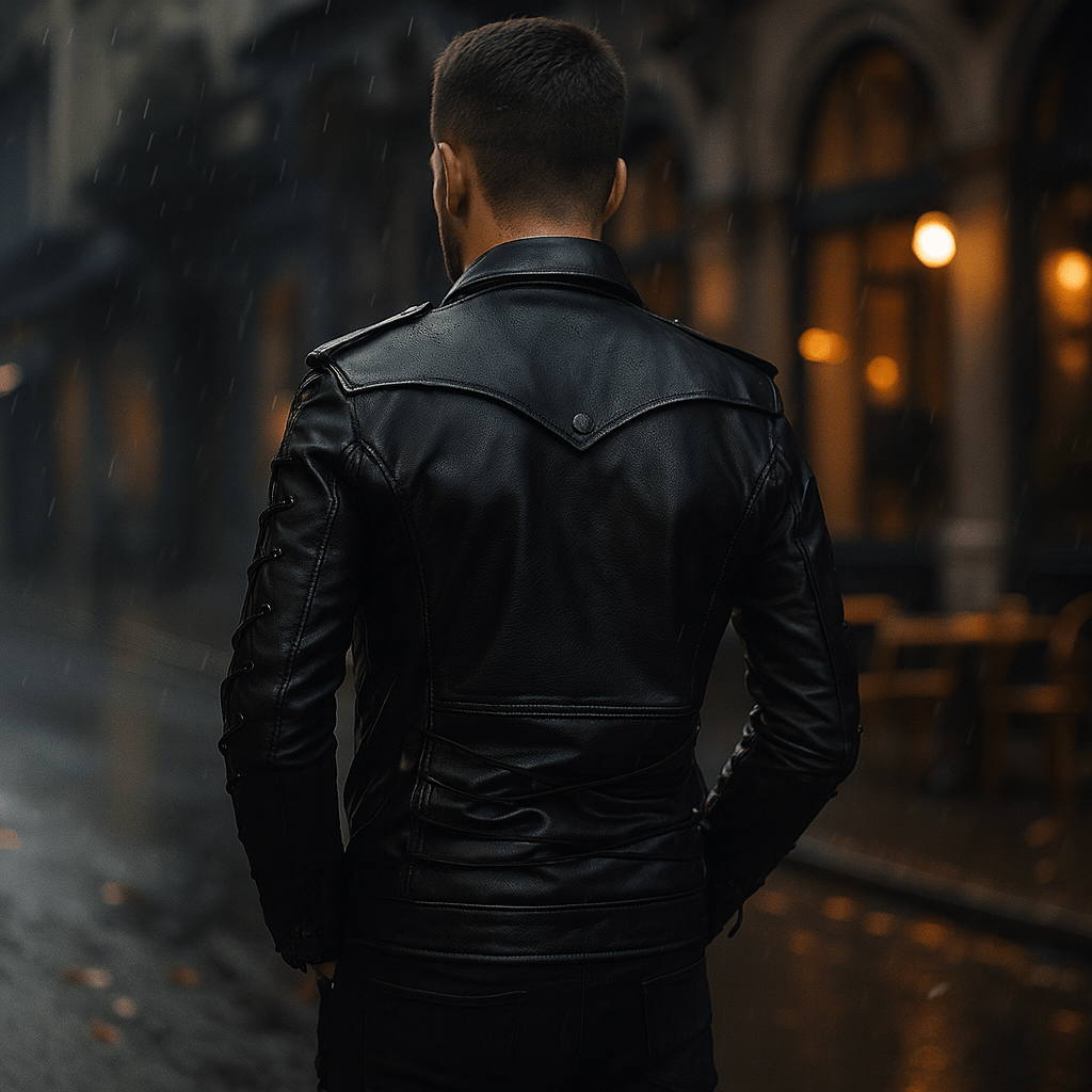 Męska Skórzana Kurtka Motocyklowa PU z Klamrami