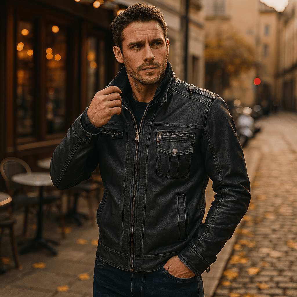 Męska Stylowa Kurtka Motocyklowa ze Skóry PU - vivano - warszawa