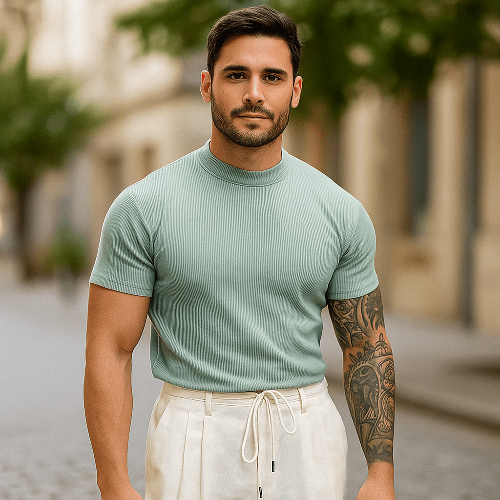 Męski dopasowany sweter ribbed - Oddychający elastyczny materiał