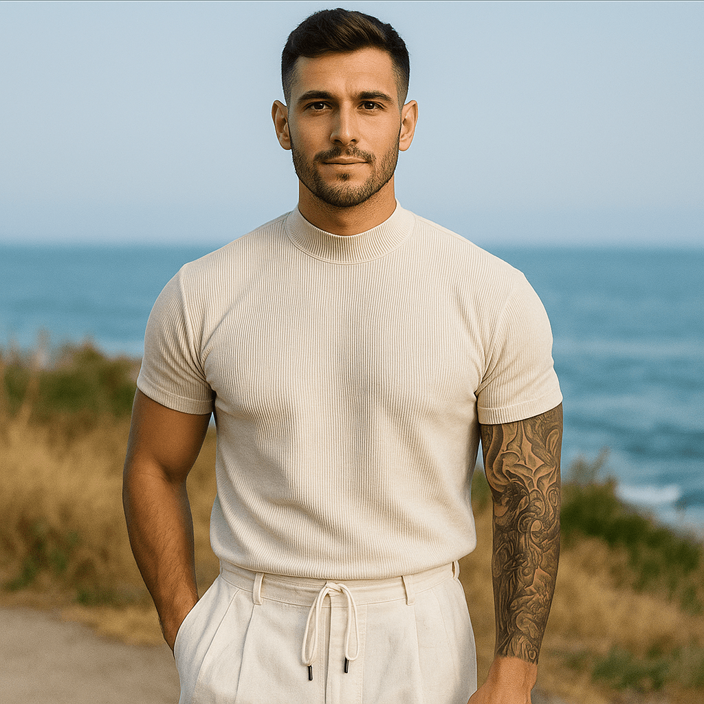 Męski dopasowany sweter ribbed - Oddychający elastyczny materiał