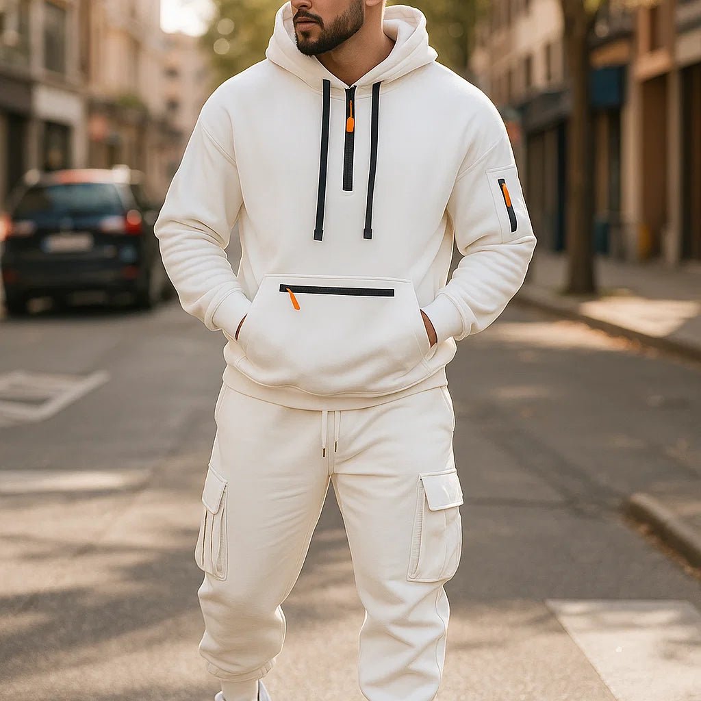 Męski dres - Hoodie - Spodnie Cargo - Zima