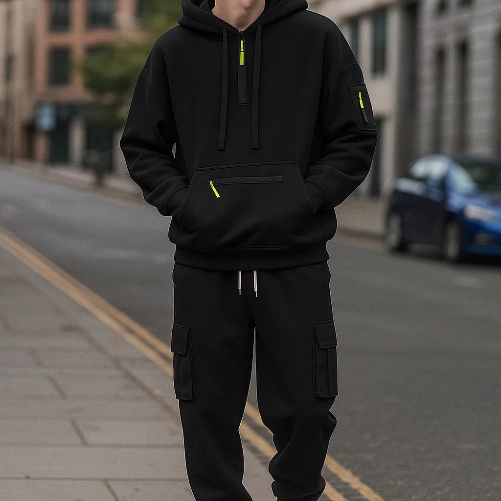 Męski dres - Hoodie - Spodnie Cargo - Zima