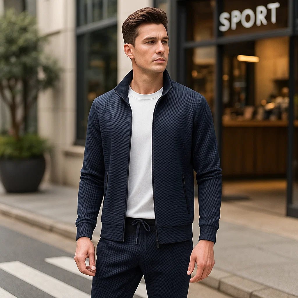 Męski elegancki zestaw dresowy - z zamkiem - komplet