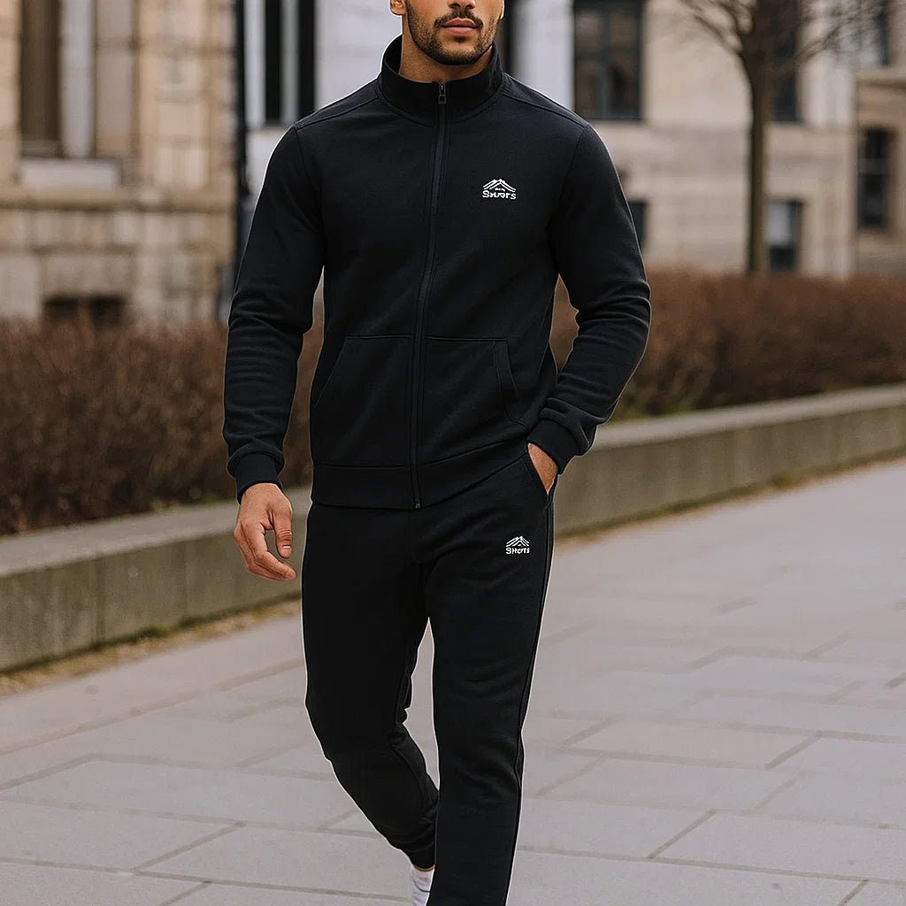 Męski klasyczny komplet dresowy - wysoki kołnierz - sportowy - komfortowy