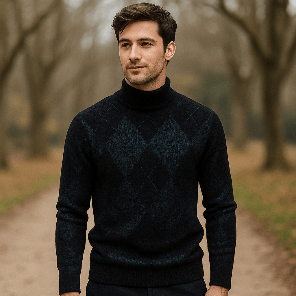 Męski Sweter Argyle - Okrągły Dekolt - Dzianinowy - Długie Rękawy - vivano - warszawa