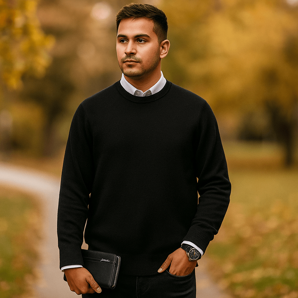 Męski Sweter Crew Neck - Miękka Wełna - Żebrowany Brzeg - Regular Fit - vivano - warszawa