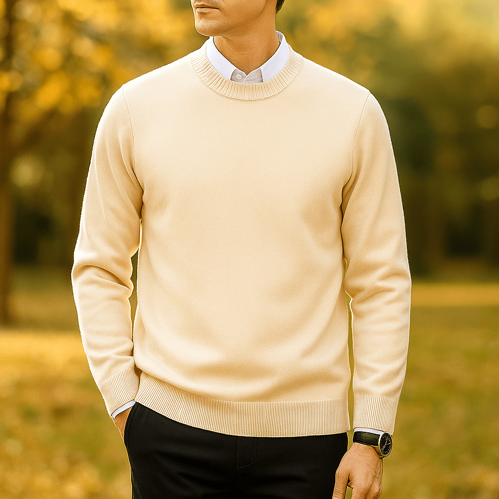 Męski Sweter Crew Neck - Miękka Wełna - Żebrowany Brzeg - Regular Fit - vivano - warszawa