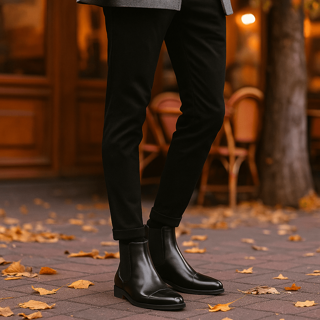 Męskie Skórzane Botki Ocieplane Eleganckie