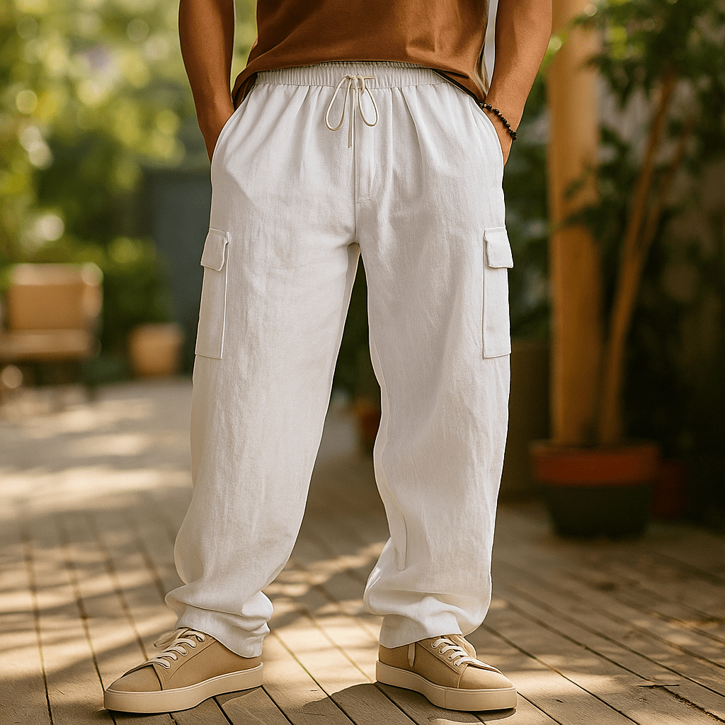 Męskie spodnie cargo - elastyczny pas - wiele kieszeni - vivano - warszawa