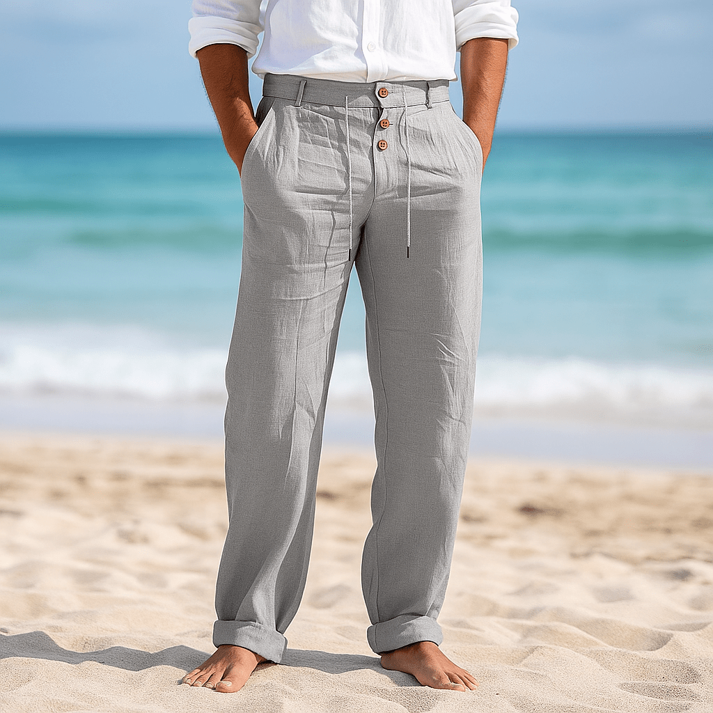 Męskie Spodnie Lnianie - Wysoki Stan - Wygodne Kieszenie - vivano - warszawa