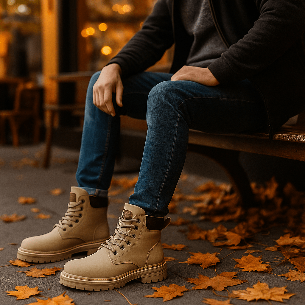 Męskie Sznurowane Botki za Kostkę z Wyściełanym Kołnierzem