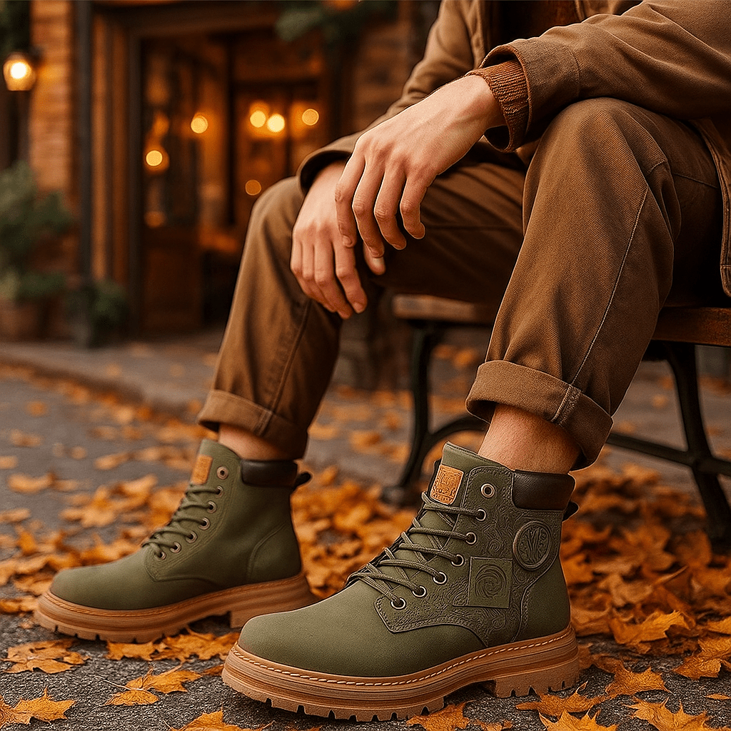 Męskie Sznurowane Buty Robocze z Wzorzystym Bokiem