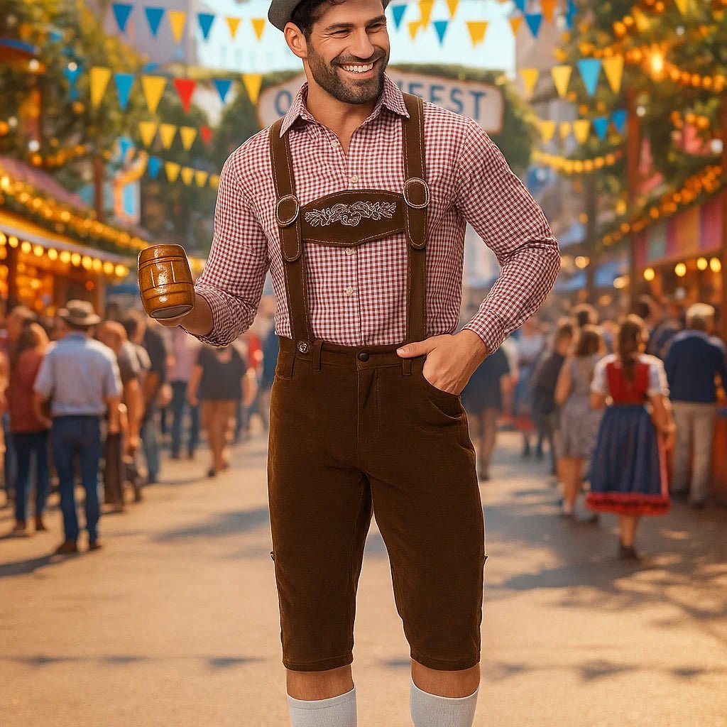 Męskie tradycyjne spodnie skórzane z szelkami - vivano - warszawa