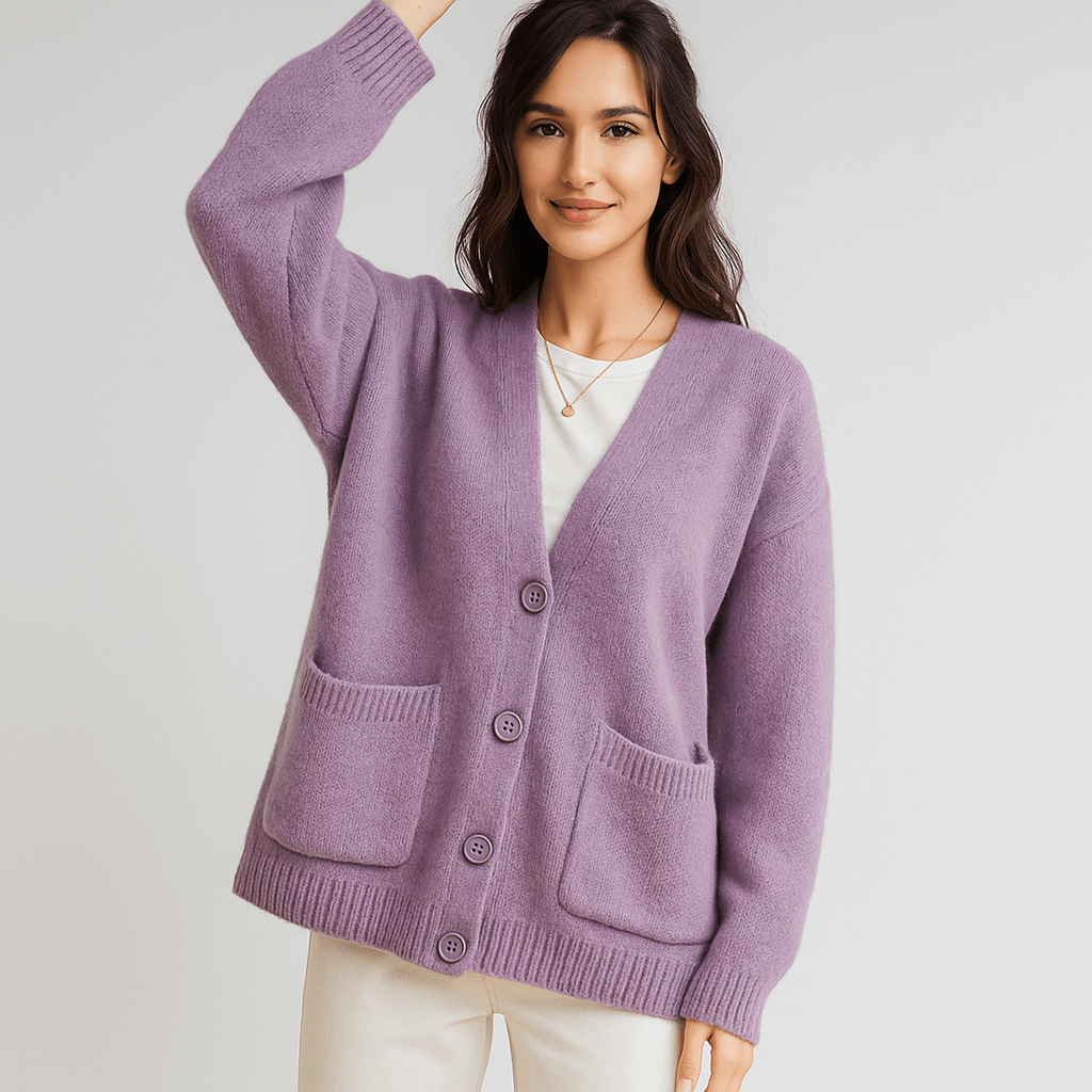 Oversized Miękki Sweter Kardigan - Kieszenie - Komfort Styl - vivano - warszawa