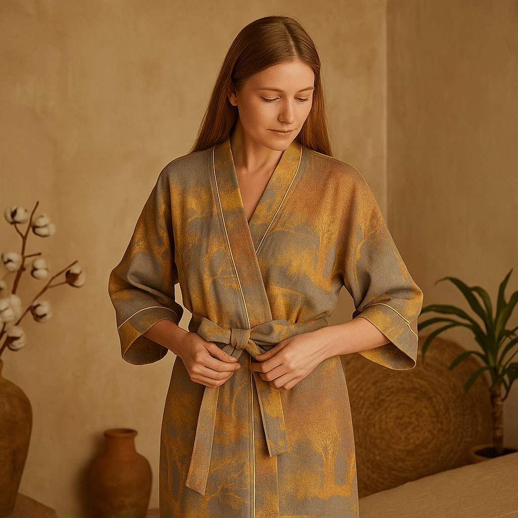 SereniLuxe – Oddychający i Elegancki Szlafrok w Stylu Kimono dla Najwyższego Relaksu