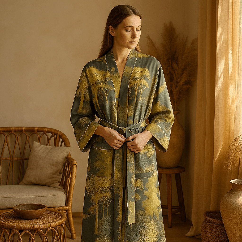 SereniLuxe – Wytworny Bawełniany Szlafrok z Ponadczasowym Eleganckim Akcentem