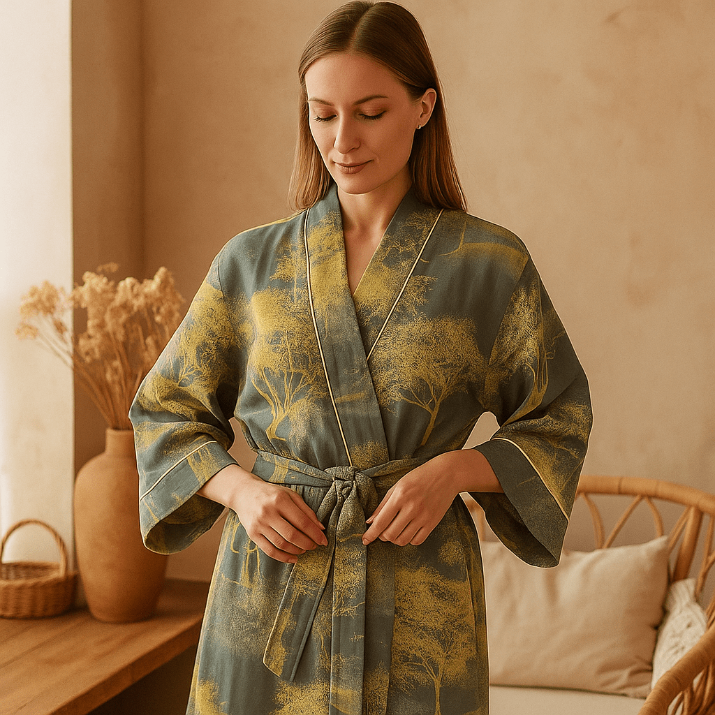 SereniLuxe – Wytworny Bawełniany Szlafrok z Ponadczasowym Eleganckim Akcentem