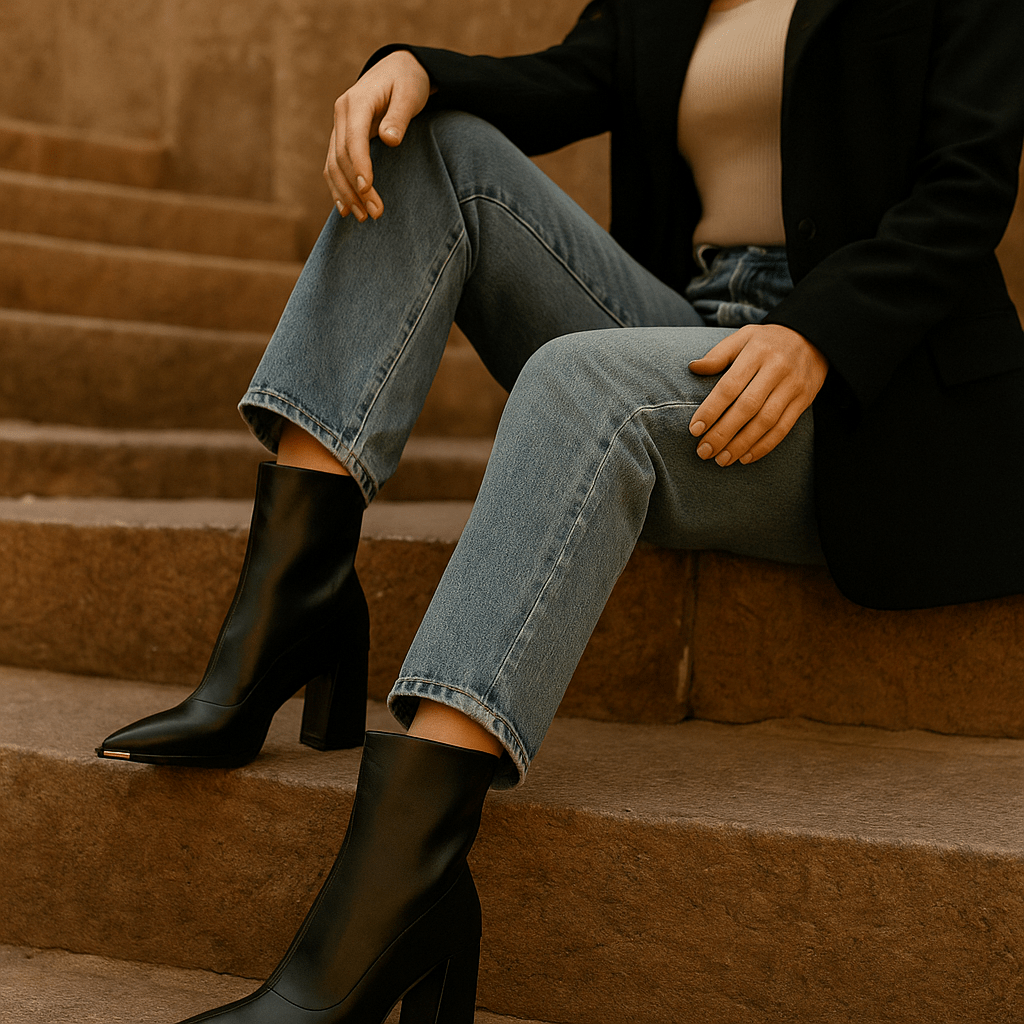 Skórzane botki na obcasie - Elegancja i komfort - ELOMBE - vivano - warszawa