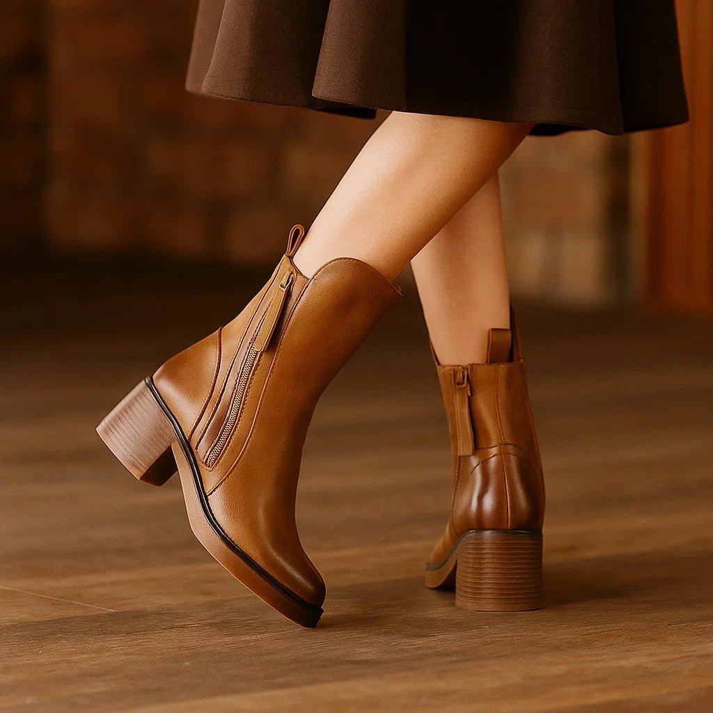 Skórzane botki na średnim obcasie LUXE - vivano - warszawa