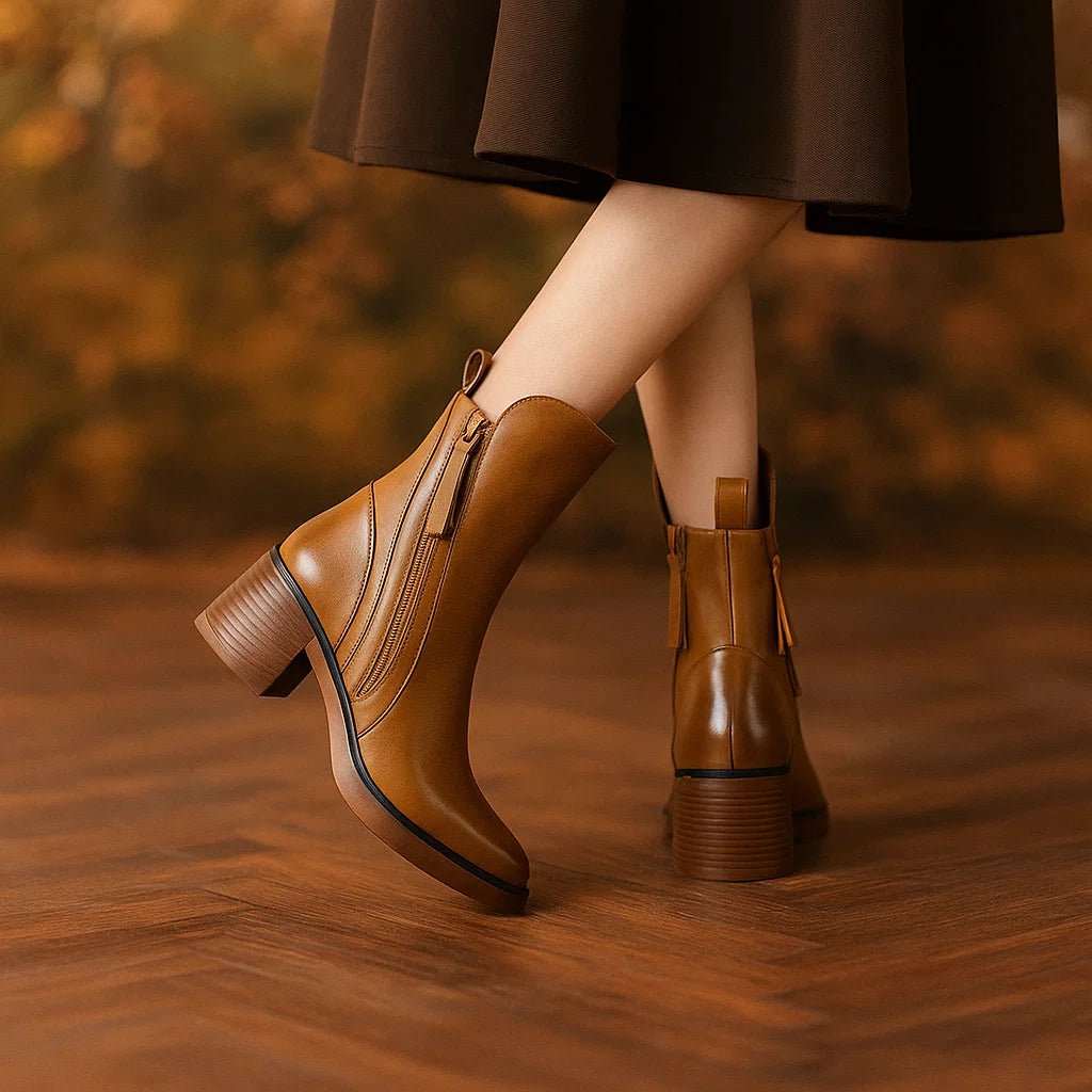 Skórzane botki na średnim obcasie LUXE - vivano - warszawa