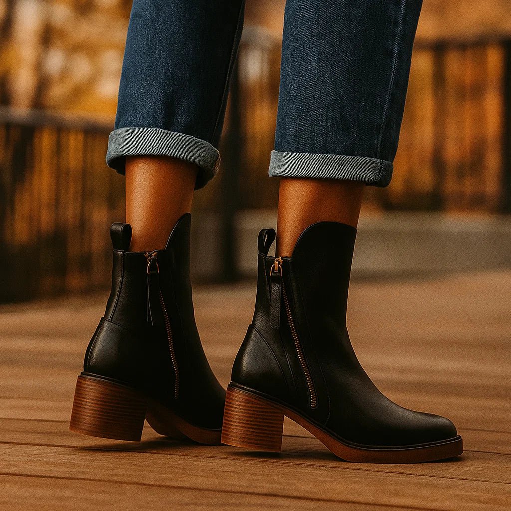 Skórzane botki na średnim obcasie LUXE - vivano - warszawa