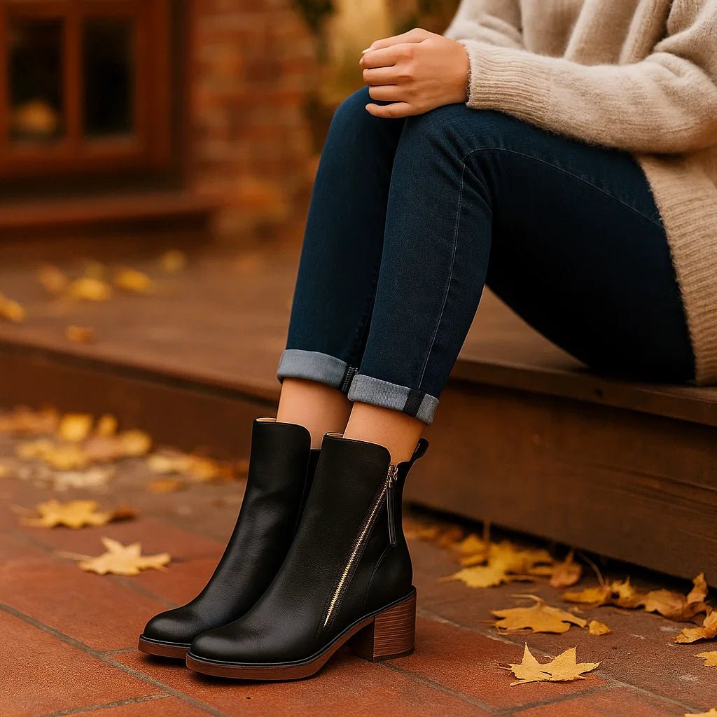 Skórzane botki na średnim obcasie LUXE - vivano - warszawa