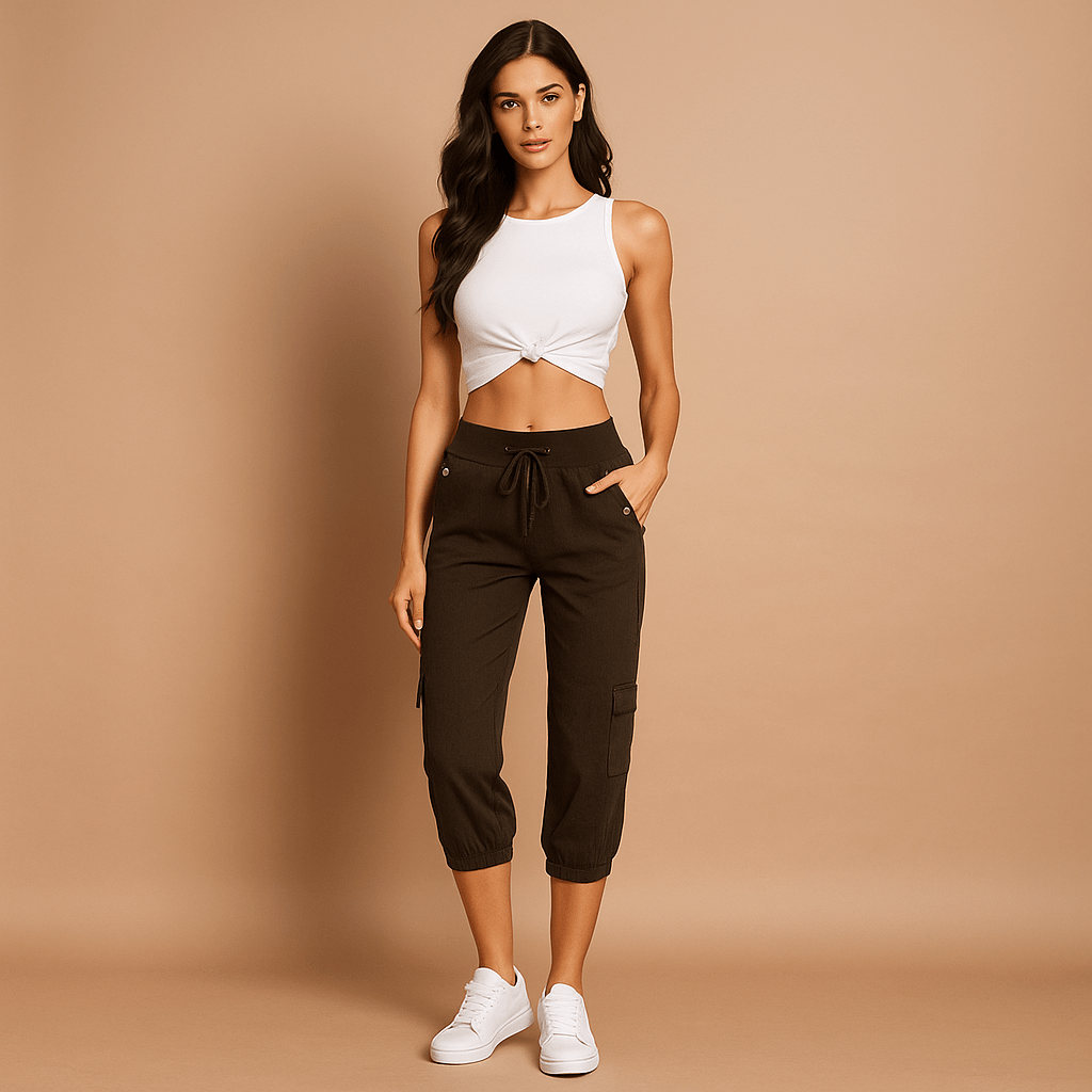 Spodnie Cargo dla Kobiet - Elastyczny Pas - Luźne Capri - Regulacja Sznurkiem - vivano - warszawa