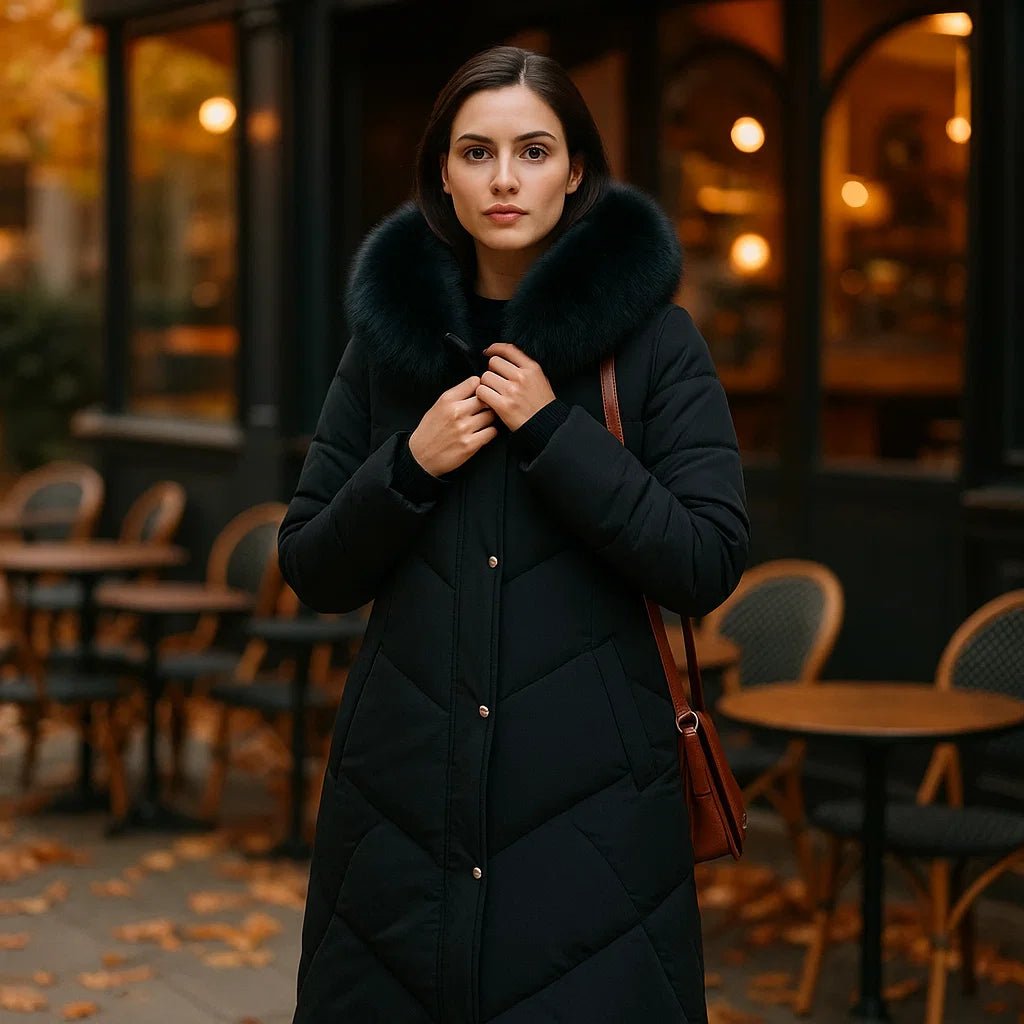 Stylowy Zimowy Płaszcz z Futrzanym Kapturem - vivano - warszawa