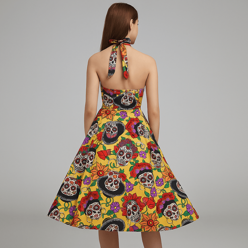 Sukienka Midi Bettina - Wzór Czaszki - Unikalny Styl - vivano - warszawa