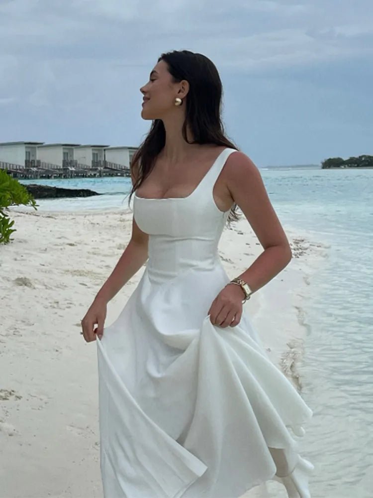 Sukienka midi z rozkloszowanym dołem i prostym dekoltem - vivano - warszawa