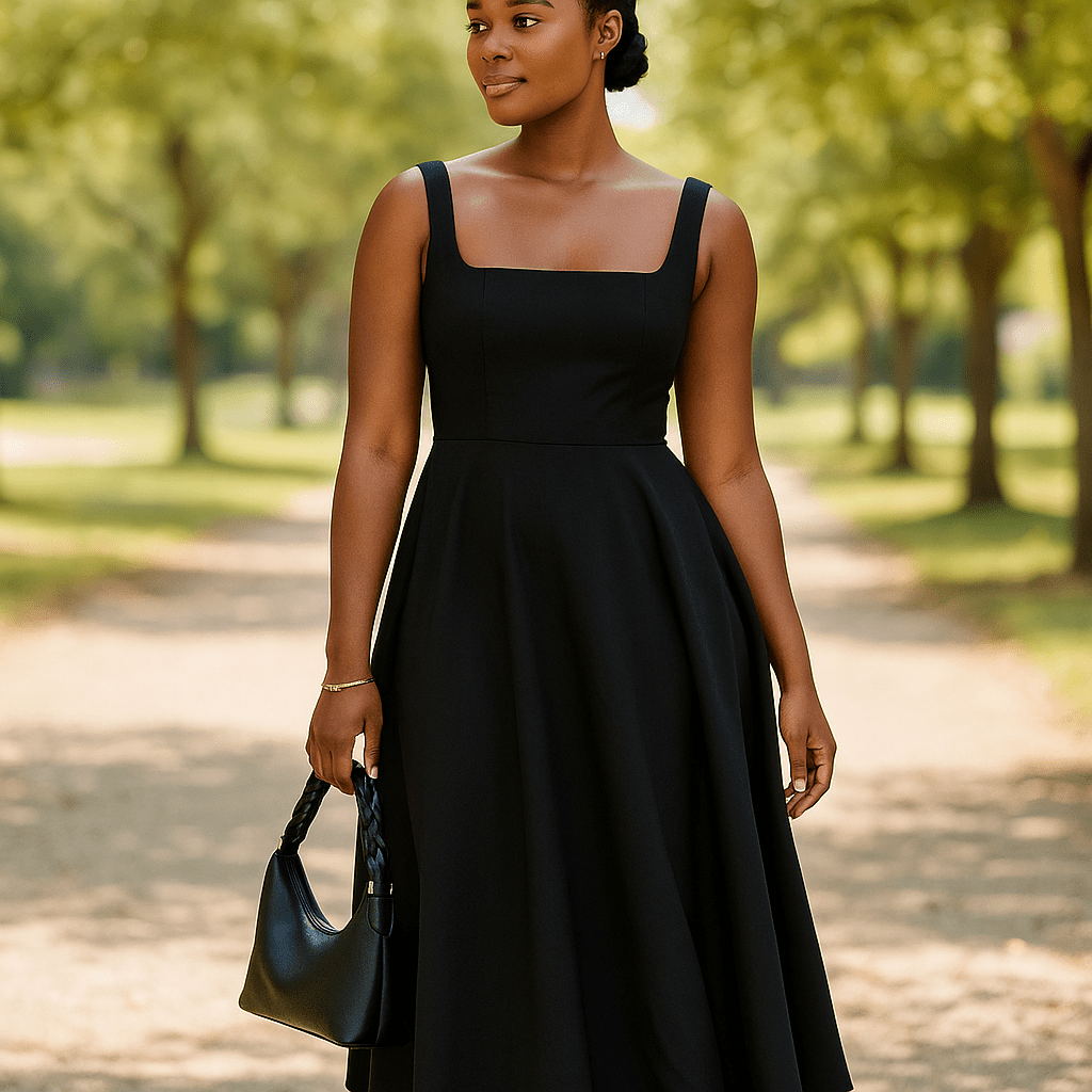 Sukienka midi z rozkloszowanym dołem i prostym dekoltem - vivano - warszawa