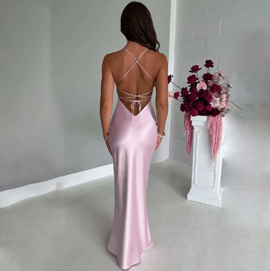 Sukienka wieczorowa z odkrytymi plecami i satynowym wykończeniem - vivano - warszawa