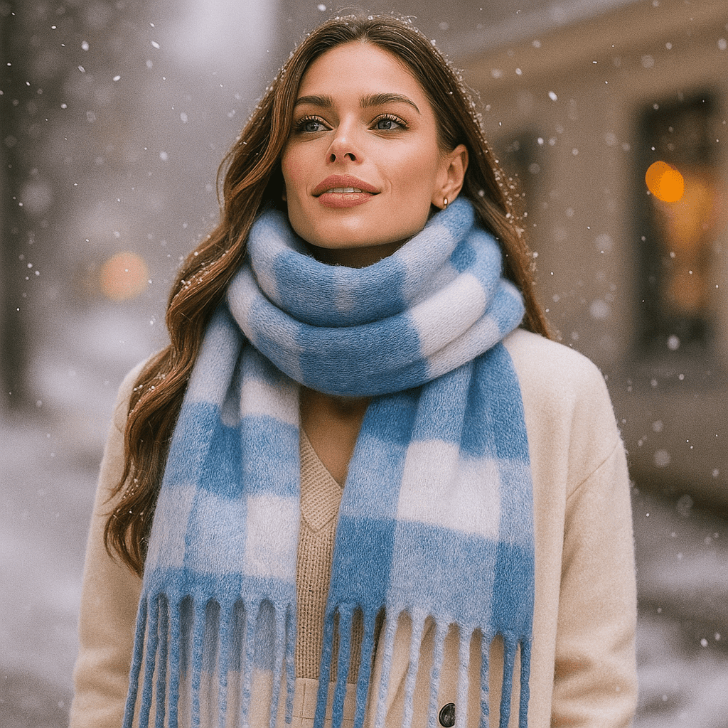 Szalik w Kratę Karminowy – Elegancja, Miękkość i Ciepło