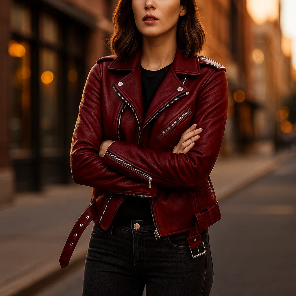 Vintage Damska Kurtka Skórzana z Zamkiem Błyskawicznym