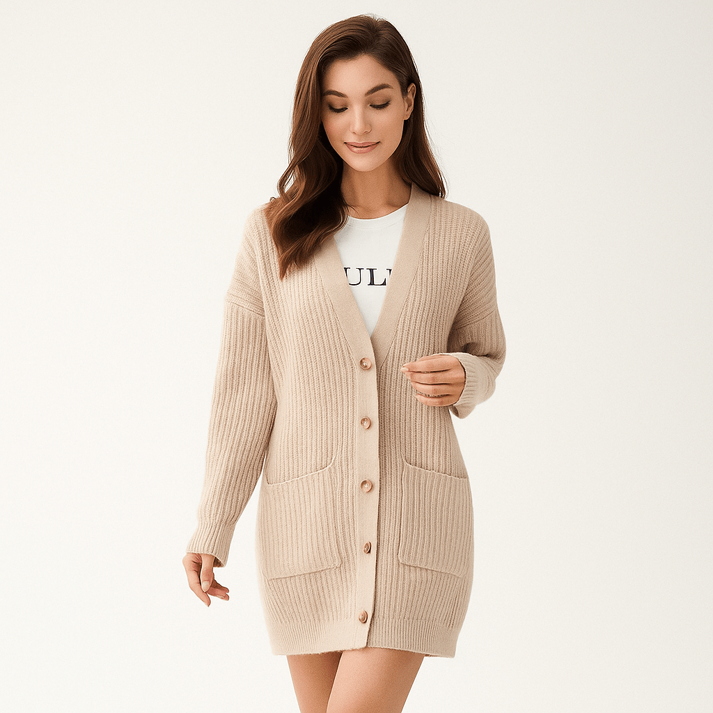 Teksturowany długi kardigan - wygodne kieszenie - styl i ciepło - vivano - warszawa