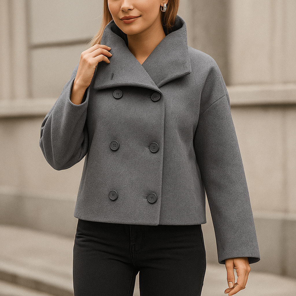 Valery - Elegancka Krótka Kurtka - Podwójne Zapięcie - Damska - vivano - warszawa