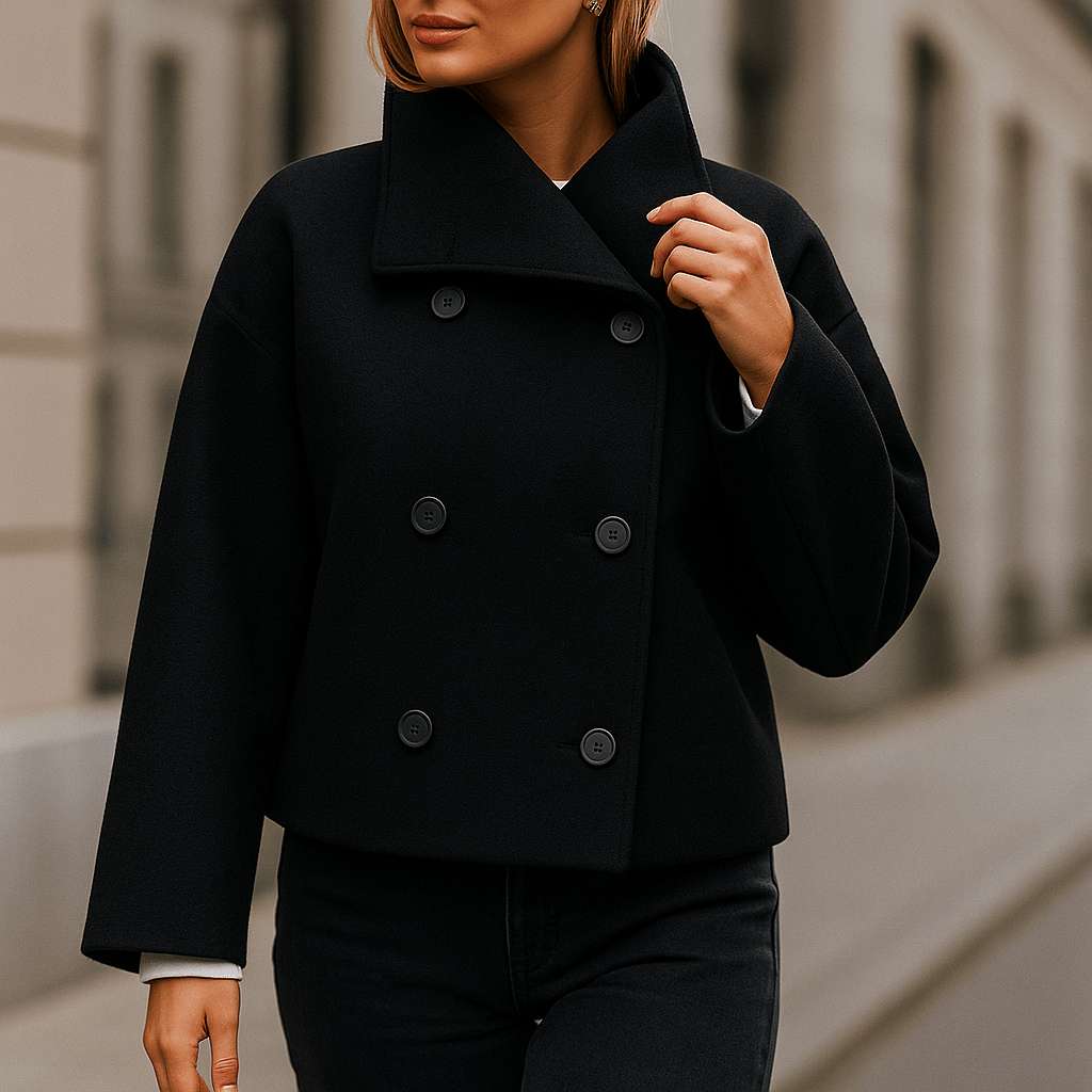 Valery - Elegancka Krótka Kurtka - Podwójne Zapięcie - Damska - vivano - warszawa