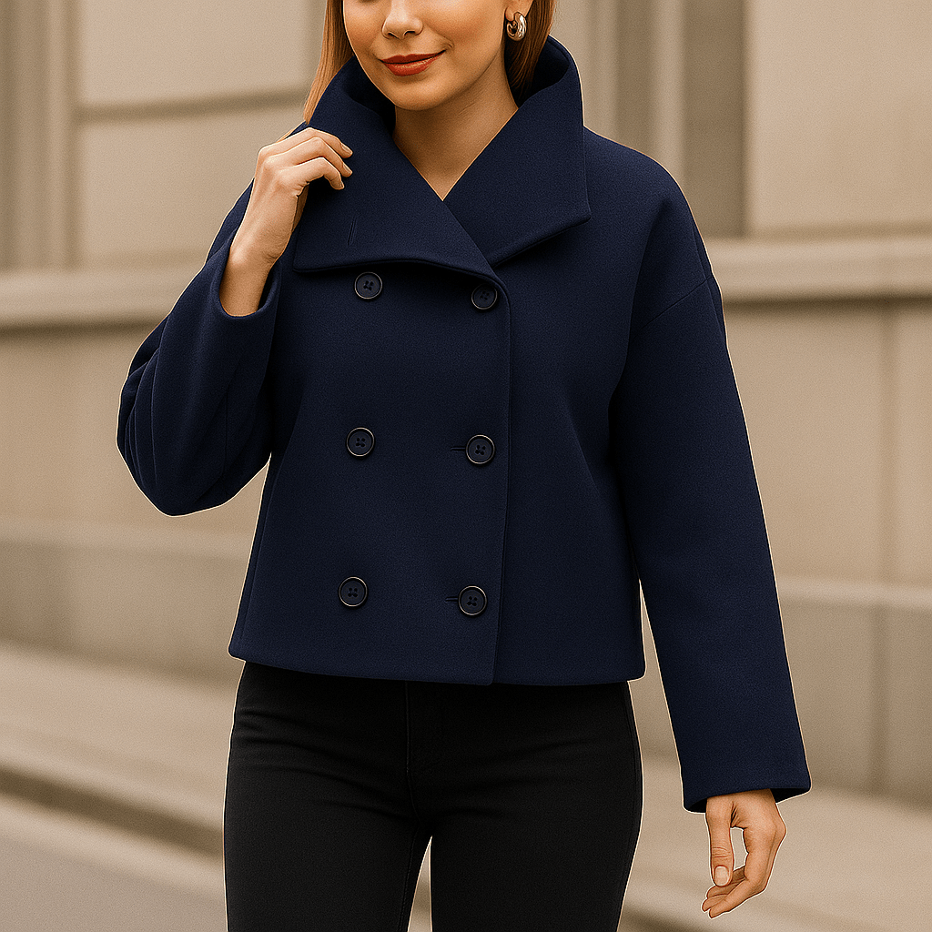 Valery - Elegancka Krótka Kurtka - Podwójne Zapięcie - Damska - vivano - warszawa