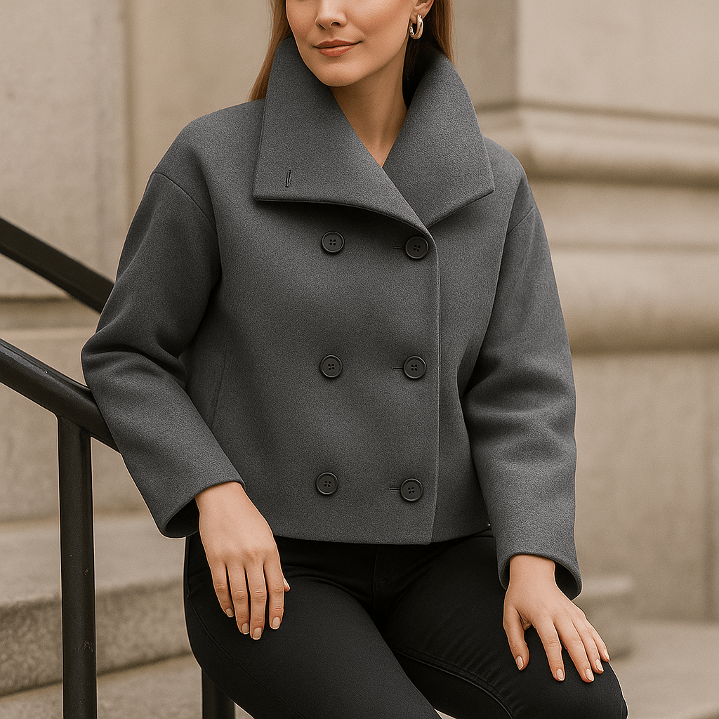 Valery - Elegancka Krótka Kurtka - Podwójne Zapięcie - Damska - vivano - warszawa