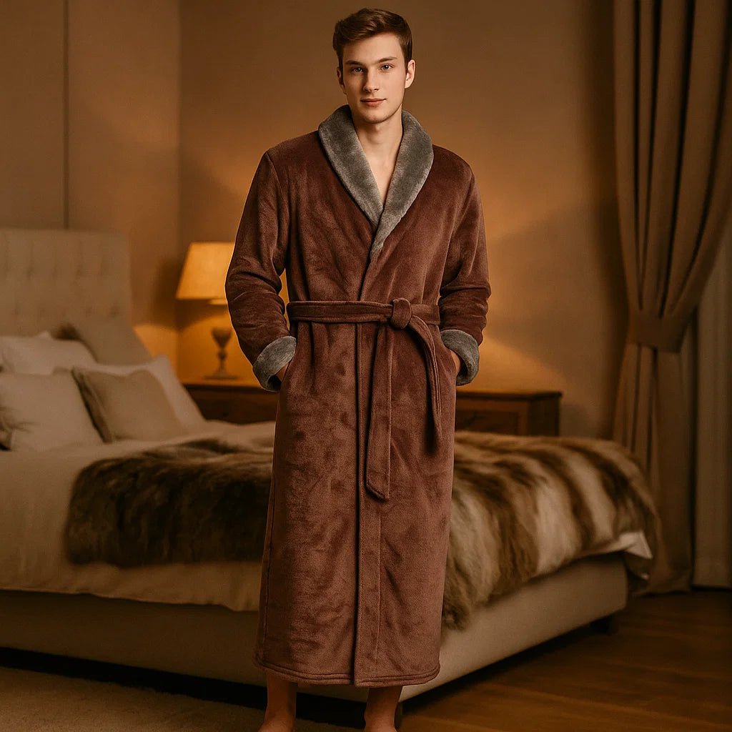 VeluSoft – Elegancki Szlafrok Fleece z Luksusowym Kontrastowym Wykończeniem na Relaksujące Chwile