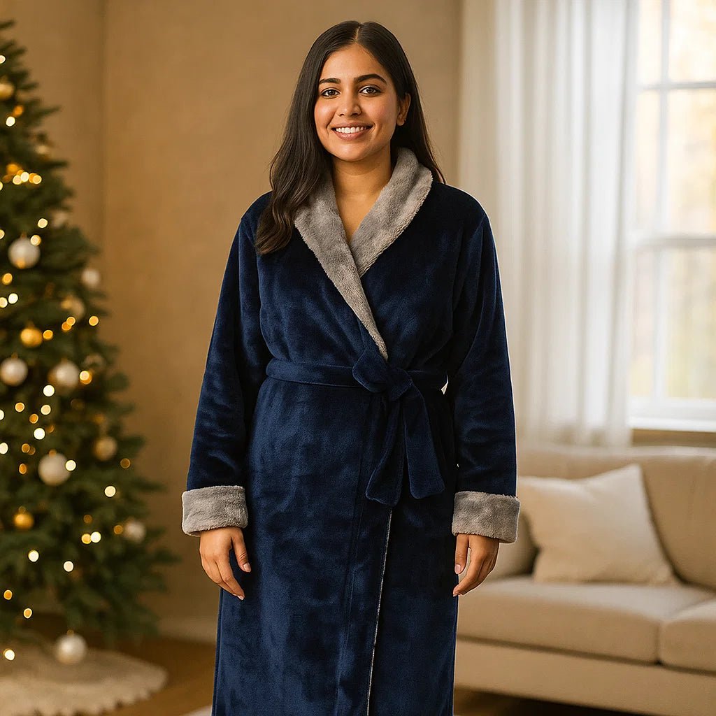 VeluSoft – Elegancki Szlafrok Fleece z Luksusowym Kontrastowym Wykończeniem na Relaksujące Chwile