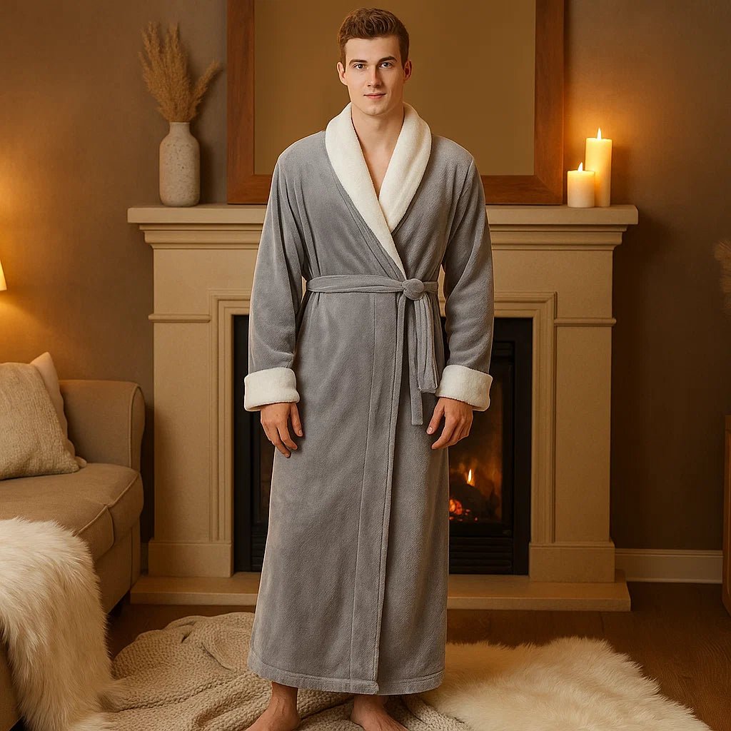 VeluSoft – Elegancki Szlafrok Fleece z Luksusowym Kontrastowym Wykończeniem na Relaksujące Chwile