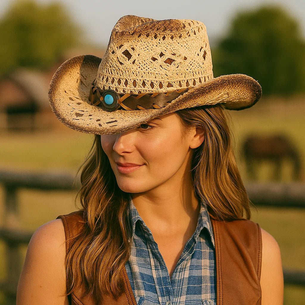 Vintage słomkowy kapelusz kowbojski - vivano - warszawa