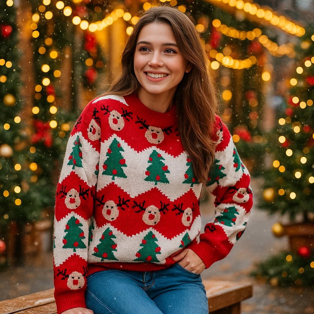 Vivano – Damski Sweter Świąteczny z Reniferem i Choinką