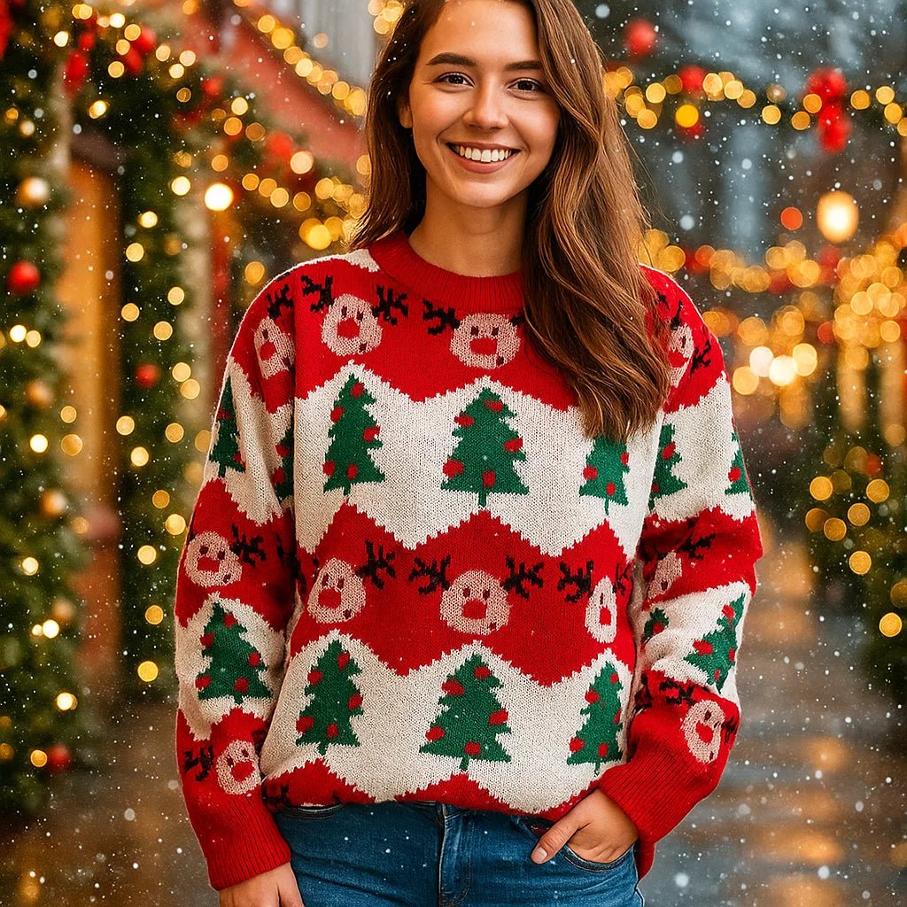 Vivano – Damski Sweter Świąteczny z Reniferem i Choinką