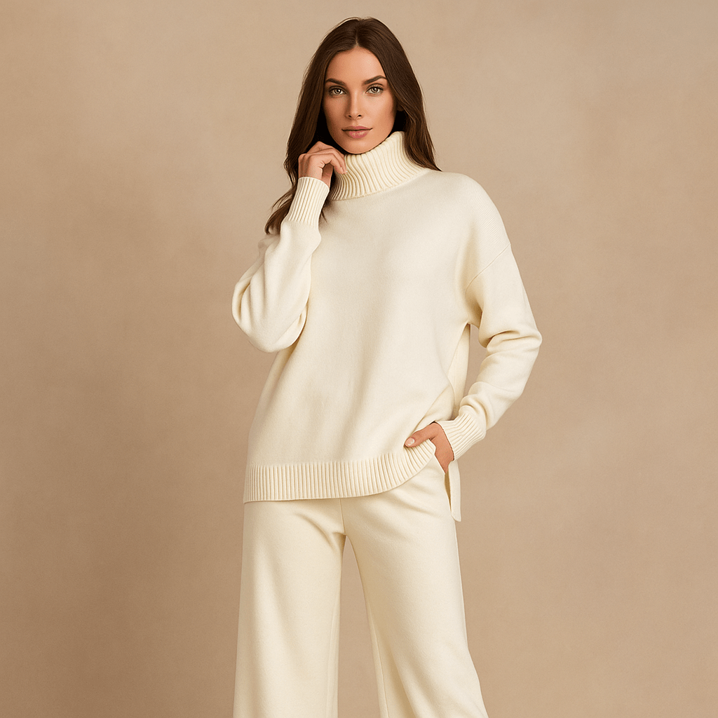 Zestaw Swetrów - Pulower z Wysokim Kołnierzem - Pasujące Spodnie - vivano - warszawa