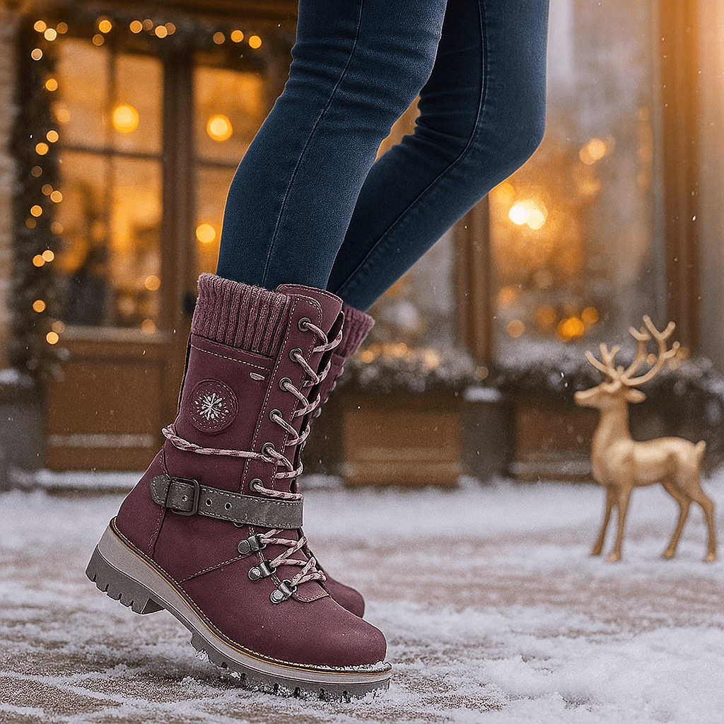 Zimowe botki na wysokim obcasie - dla kobiet - stylowe - ciepłe