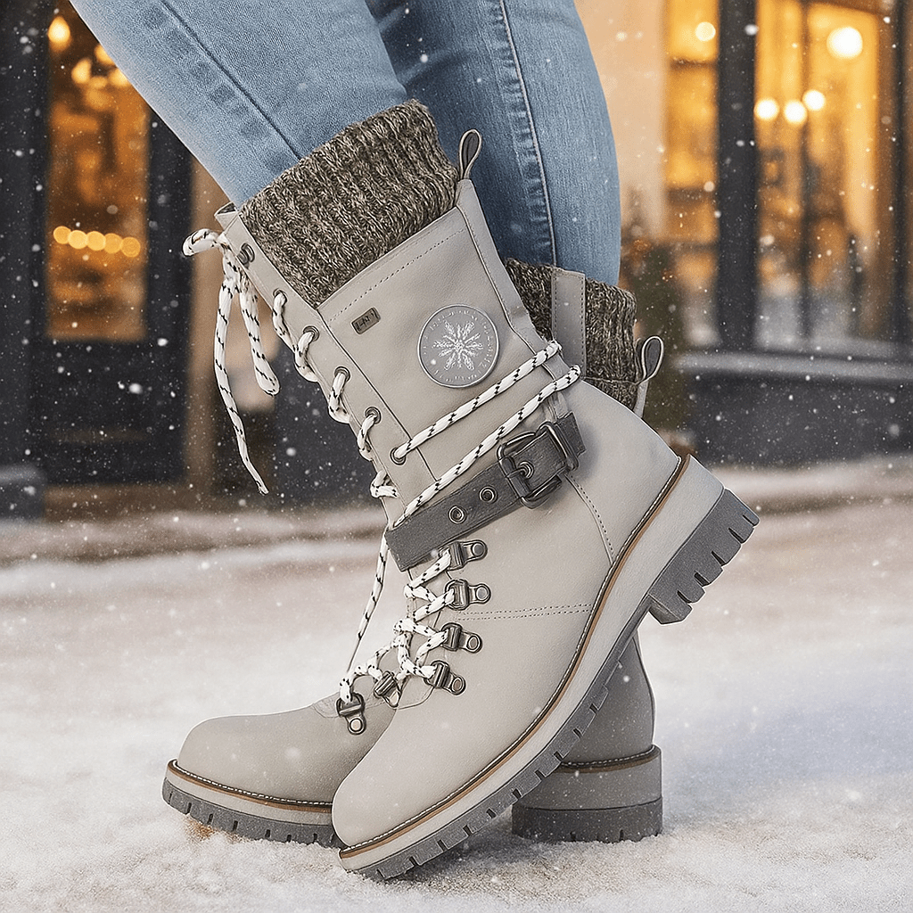 Zimowe botki na wysokim obcasie - dla kobiet - stylowe - ciepłe